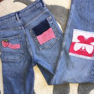 butterfly knit & strawberry embroidered jeans